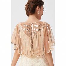 Chal envolvente con capa de noche con lentejuelas y cuentas para novia - Oro rosa-3 - Ver 4