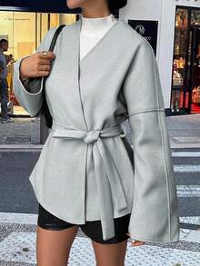 Vaiaye Women's Solid Color Wool Cardigan Coat, Suitable For New Year And Thanksgiving