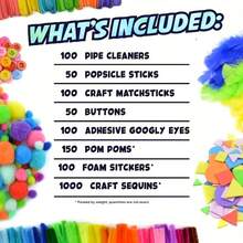 Handmade Pompom Craft Kit, Party Favor, Art & Craft Supplies, Includes Pompoms, Movable Eyes, Pom Poms, Buttons, Craft Sticks, Sequins And Other Craft Supplies - Multicolor - View 4