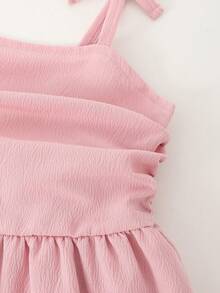 女童夏季新款纯色雪纺层叠荷叶边蝴蝶结吊带连衣裙 - 粉色 - 查看 6