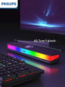 PHILIPS 飞利浦无线蓝牙音箱，具备 6 种 RGB 灯光效果、双扬声器 + 双端口环绕声、持久电池续航、稳定连接、经典旋钮控制、沉浸式桌面音频和户外派对氛围音箱功能。 - 黑色 - 查看 8