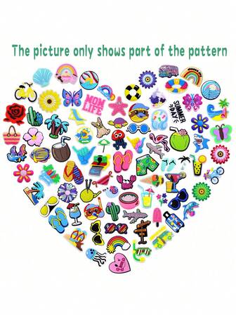 随机8/20/26/36/45/80个夏季海滩夏威夷系列DIY鞋饰，可用于鞋子、钥匙链、凉鞋、沙滩包等，PVC材质，适用于木屐等鞋款，优质流行装饰配件，圣诞节、生日、派对的绝佳礼物