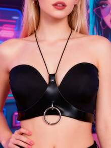 1pc Women PU Leather Chest Harness Decor Goth Harness Belt Suitable For Daily Use Halloween - Black LB-613 - View 5