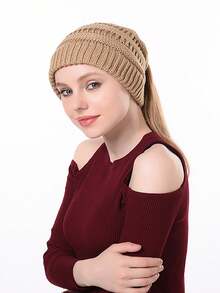 1顶新款欧美针织马尾辫开口帽，多功能保暖时尚女式户外帽 - 1pcs - 查看 15