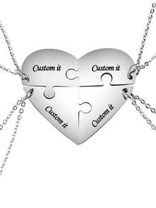 1pc Personalized Puzzle Heart Name Necklace Keychain, Gift For Lover, Best Friend, Family, Customizable Name & Date, Matching Pendant, Christmas Gift - Multicolor - View 7