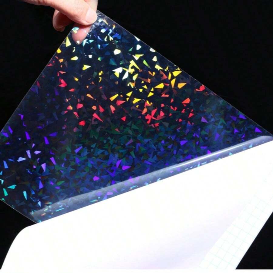 12pcs A4 Size Holographic Transparent Vinyl Stickers, Self-Adhesive Holographic Overlay Film With Shattered Glass Design, Easy To Use, Suitable For Photography, Scrapbooking, Posters And Other DIY Projects, Applicable To Metal, Plastic, Glass, Tin, Cardboard, Paper And More - Transparent - View 1