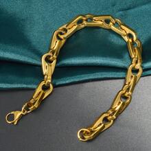 1pc Personalized Men Stainless Steel Metal Mechanical Geometric Battle Axe Gold Bracelet Domineering Hip-Hop Punk Rock Style Daily Party Stage Music Festival Wearing Gift Cool Couple Jewelry - Gold - View 5