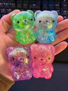 1pc Glitter Crystal Bear Soft Slow Rebound Stress Relief Toy, Cute Small Item, Tabba Slow Rebound Toy, Portable Pressure Release Toy, Blue/Pink, Suitable For All Ages, Autism, Office Workers, Students, Ideal Holiday Gift, Small & Cute, Interesting Gift, Suitable For Boys, Girls, Children, Easter Gift, Party Bag Filler, Christmas Stocking Stuffer, Stress Relief Toy, Children's Party Favor - Multicolor - View 4