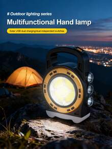 1pc Solar Powered Multifunctional Portable Lamp, Long-Range Floodlight Dual Mode Lighting, Outdoor Emergency Phone Charger Light, Suitable For Camping, Night Searching, Emergency Power Supply, Multi-Light Switching And Outdoor Scenarios - Solar Hand Lamp - View 2