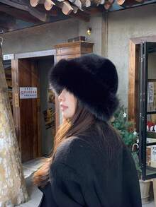 1pc Women's Winter Plush Bucket Hat, Russian Style Furry Winter Bucket Hats,Faux Fur Hat,Women's Fashionable Thick Hat, Winter Warm Hat, Fuzzy Beanie,Can Be Paired With Wool Coat, Winter Clothing Winter Outfits,Warm Ski Snow Hat,Valentine's Day Gifts, New Year Gifts. - Multicolor - View 4