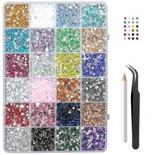 2Mm-6Mm Resin Rhinestones Kit For Crafting Bedazzling With Tweezers Pickup Pen, Flat Back Mixed Color AB Glitter Crystal Diamond Gems For DIY Crafts Nail Art Shoes Bags Caps Clothes Fabric,Non-Hotfix - 24_顏色 - 查看 13