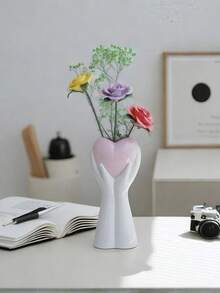 Vaso de ABS (1 unidade), vaso decorativo criativo em formato de coração e mão, em cor sólida, ideal para decoração de mesa, presente de aniversário, vaso de flores para casa, vaso de vidro. - Multicolorido - Ver 1