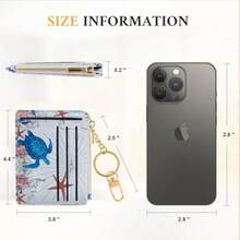 Sodsay Card Case Slim Front Pocket Wallet For Women Credit Card Holder With Keychain - White&Turtle - 查看 7