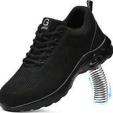 Unisex Steel Toe Safety Sneakers For Men And Women, Lightweight & Anti-Slip Work Trainers With Air Cushion, Puncture-Proof & Smash-Resistant Design, Fashionable Black Steel Toe Safety Shoes Work Shoes For Men - Comfortable Breathable, Non-Slip, Puncture-Resistant Anti-Smash Work Shoes For All Seasons,   All-Season Shoes For Warehouse, Outdoor, Restaurant, Delivery & Training Use (For Women, This Size Is Slightly Larger, Please Choose Size 1.5 Smaller!) - Black - View 7