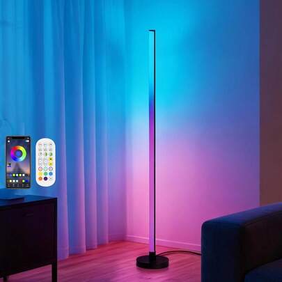 CANMEIJIA LED Floor Lamp,RGB Corner Lamp,16 Million Colour Changing Lamp With Remote & APP Control,Music Sync, DIY Mode & Timing Standing Light,Mordern Mood Lighting For Room, Bedroom, Gaming Room,1.9m Cable