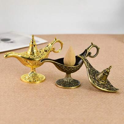 1 Lư hương kim loại, phong cách Trung Đông, hoa văn chạm khắc tinh xảo, đồ trang trí nhà tinh tế