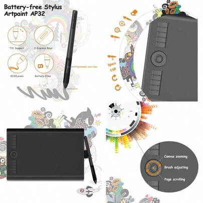 New GAOMON M10K PRO Drawing Tablet 10 X 6.25 Inches Large Digital Art Graphic Tablet Supports Tilt And Radial Function With 10 Shortcut Keys Battery-Free Stylus Work With  Windows And Android