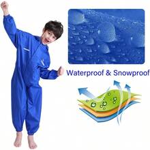 WSXC JiAmy Toddler One Piece Rain Suit Rain Poncho Waterproof Muddy Buddy Rain Jacket Full Body Raincoat - 藍色 - 查看 5