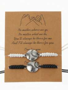 2pcs/Set Stylish Mixed Color Baseball Football Volleyball Baseball Basketball Rugby Pendant Braided Adjustable Unisex Bracelets With Card - Sports-Themed Accessories For Men And Women - Adjustable Length, Comfortable Wearing, Perfect Gift For Sports Fans - Multicolor - View 3