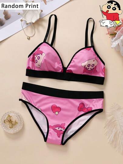 2件/套 无背蜡笔小新随机印花无钢圈文胸套装