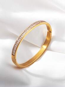 1 chiếc vòng tay thép không gỉ mạ vàng 18K, khảm đá Cubic Zirconia sáng bóng, vòng tay sang trọng nhiều màu, thích hợp đeo hàng ngày và ngày lễ, trang sức thời trang, phụ kiện thanh lịch làm quà tặng, trang sức tinh tế - Zircon nhiều màu - Xem 2