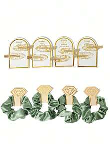 8pcs Satin Hair Scrunchies & Clips Set, Bridal Wedding Party Favors, Suitable For Wedding Gifts, Bridesmaid Gifts, Party Decorations, Claw Clips - Multicolor - View 6