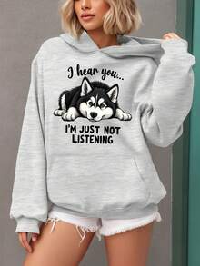 Envío Local - Sudadera con Capucha de Moda para Damas con Patrón de Husky Siberiano "Te Entiendo..." - Sudadera Rosa Rosa con Bolsillos Laterales, Sudadera Cómoda para Amantes de Perros - Regalo de Invierno Perfecto, Tela Cálida y Suave, Diseño Lindo, Ropa Casual - Gris - Ver 1