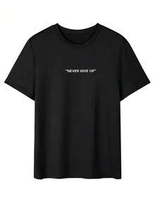 Men's Letter & Cartoon Graphic Round Neck Short Sleeve Casual T-Shirt - Black - View 2