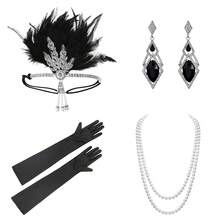 20 世纪 20 年代婚礼/派对头饰套装，包括头带、仿珍珠项链、手套、复古锌合金配饰，适合万圣节舞会