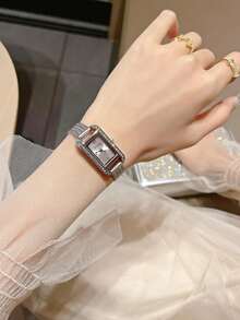 1 pieza Reloj de mujer con esfera cuadrada y correa de acero inoxidable, reloj de cuarzo elegante y delicado, adecuado para uso diario, ocasiones formales y decoración de muñeca - Unitalla - Ver 5