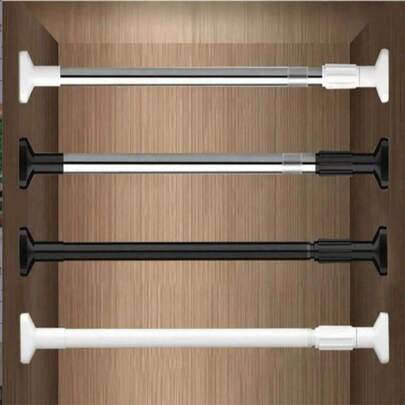 1pc Stainless Steel Adjustable Curtain Rod, Multi-Functional Closet Hanging Rail, Wardrobe, Shoe Cabinet, Storage Pole, Dorm Telescopic Rod, No Drill Shower Curtain Rod, Adjustable Drying Rack, Horizontal Bar Clothes Pole, Door Curtain Rod, Balcony Curtain Rod, Bathroom Accessories