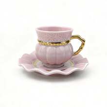 Kürbis-förmiges Keramik Tassen & Untertassen Set, handgemalt in Gold, Silber und verschiedenen Farben, gesund zum Trinken von Wasser und Kaffee, Keramik Tasse & Untertasse, Heim-Dekoration Kaffeetasse, Keramik Wassertasse für Partys und als Geschenk - Verschiedenfarbig - Übersicht 10