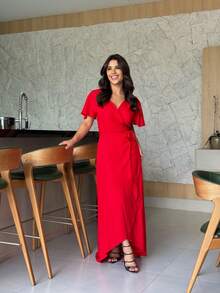 Elegant Women's Wrap Dress - 紅色 II - 查看 5