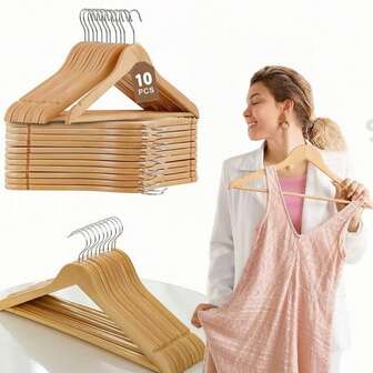 3/5/10个装木质衣架，防滑外套衣架，加厚浴袍衣架，适用于衣柜，多功能节省空间衣架，可用于衬衫、夹克、连衣裙、裤子，返校季、感恩节、情人节礼物（天然木材颜色可能存在一些差异，如果您对此敏感，请注意）