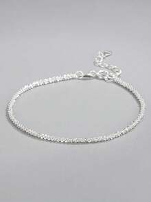 1Pc 925 Sterling Silver Simple Geometric Elements Cubic Zirconia Connected Finger Ring Bracelet Hypoallergenic Pure Silver Suitable For Women For Daily, Dates, Vacation, Wedding, Party, Holiday Gift - Silver - View 14