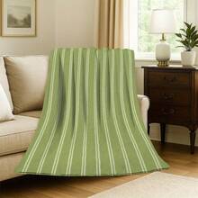 1pc Modern Mint Green & Striped Flannel Blanket - Soft Warm All-Season Lightweight Breathable Durable Throw For Sofa, Bed, Office, Camping, Travel - Machine Washable Contemporary Home Decor Gift - As Shown - View 4