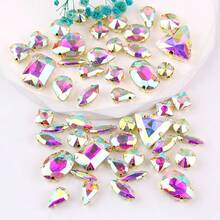 50pcs/Pack, Multi-Color, Mixed Shape Handmade Sew-On Glass Rhinestone Decorative Beads, Flat Gold Metal Base With Hole, Shiny Crystal DIY Accessories Sewing Materials For Decorating Clothes, Dresses, Bags, Shoes, Brooches, Earrings, Handicrafts - Shapes Mix - View 12