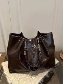New Pleated Large Capacity Tote Bag, Korean Style, Versatile & Commuter-Friendly Shoulder Bag - Coffee - View 9