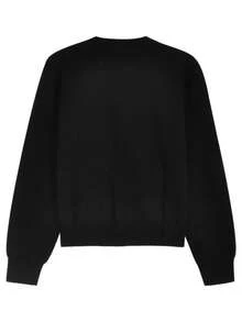 Women's Solid Color Round Neck Loose Embroidered Front Button Casual Cardigan, Autumn/Winter - Black - View 6