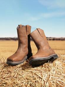 Men's Steel Toe Waterproof Wellington Boots Cowboy Boots Western Boots Pull-On Work Boots Feature Full-Grain Leather For Durability And Are Designed With Oil And Slip-Resistant Hazard Protection, Making Them Ideal For Construction And Farming - nâu sẫm - Xem 6