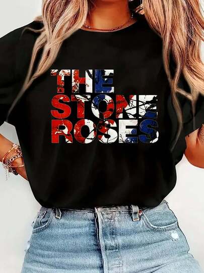 100% Cotton The Stone Roses Band Logo Print T-Shirt Round Neck Short Sleeve Streetwear Fashion Breathable Homme Soft Unisex Designer Clothes For Women Casual Clothes