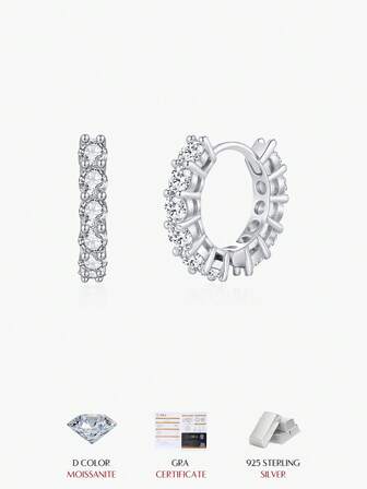  MODIAN 1.0CT D Color Moissanite Hoop Earrings 925 Sterling Silver Luxury Buckle Earrings For Women Wedding Fine Jewelry Gifts