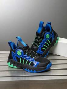 1 Pair Kids' Basketball Shoes, Outdoor Sports Shoes, Casual Shoes, Comfortable New Fashion Colorblock Breathable Mesh - Blue - View 4