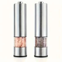 2PCS Un Juego de Molinillos Eléctricos de Sal y Pimienta, Granulación Ajustable | Operación con Una Mano | Funciona con Batería, Juego de Molinillo de Pimienta Automático, Molinillo de Pimienta Electrónico Ajustable, Regalo Ideal para Utensilios y Accesorios de Cocina, Juego de Herramientas de Cocina - Plateado - Ver 9