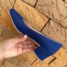Women's Low Heel Chunky Heel Dress Shoe Comfortable Denim - Màu xanh lam - Xem 2