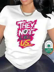 1 camiseta con estampado digital divertido Letras, colorido, grafiti, audaz 180g, serie clásica, camiseta de manga corta para mujer, 100% algodón, cuello redondo retro casual - Blanco - Ver 1