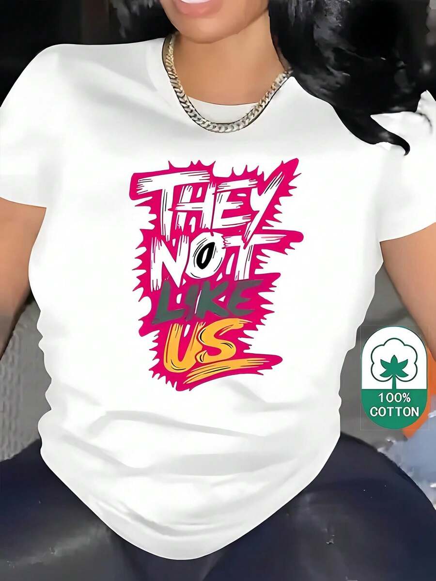 1 camiseta con estampado digital divertido Letras, colorido, grafiti, audaz 180g, serie clásica, camiseta de manga corta para mujer, 100% algodón, cuello redondo retro casual - Blanco - Ver 1