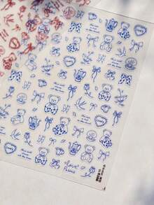 1 Bộ Hình Dán Móng Tay Nghệ Thuật Graffiti Hoạt Hình Dễ Thương, Hình Dán Trang Trí Hình Gấu Bông, Chó Con, Mèo Con, Nơ, Hình Dán Móng Tay 5D Phụ Kiện Làm Móng - Màu xanh nhạt - Xem 3