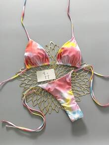 2pcs Bohemian Tie-Dye Leopard Print & Star Pattern Casual Elegant Sexy Bikini Swimsuit, Braided Trim, Suitable For Beach Vacation, Spring/Summer
