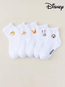 Disney 迪士尼 1/5 双装 疯狂动物城卡通联名款，朱迪、尼克、博戈局长、贝尔韦瑟副市长儿童中筒护腿套，荷叶边护腿套，蕾丝边护腿套，白色护腿套，儿童踝部护腿套，男女童均适用 - 彩色 - 查看 15